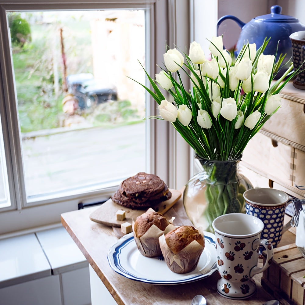 Set di 6 Mazzi di Tulipani Artificiali – Resistenti ai raggi UV e Realistici per Decorazioni da Giardino e Interni