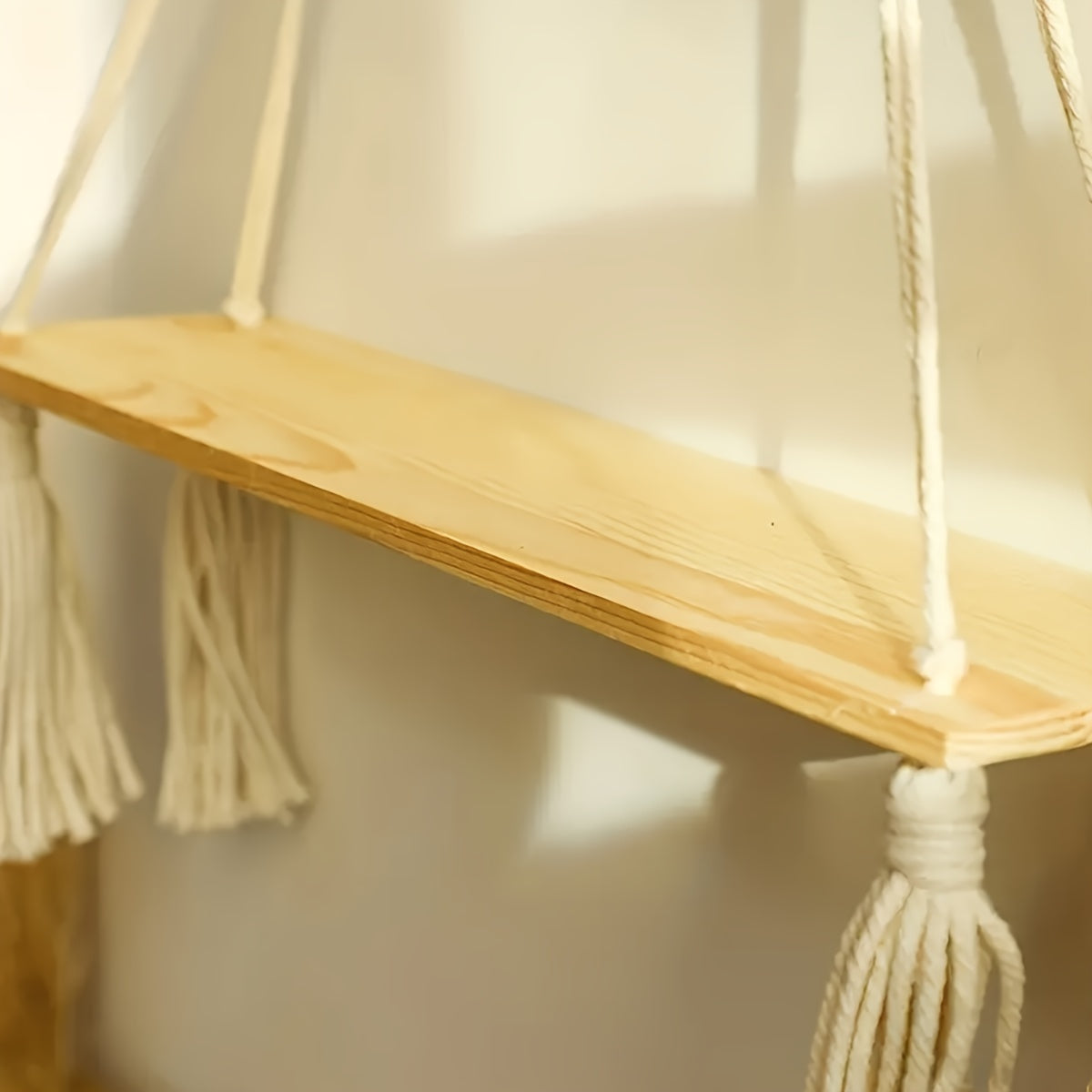 Boho Macramé Mensola a Muro – Mensola in Legno Fatta a Mano con Design in Cordone per un Interno Accogliente