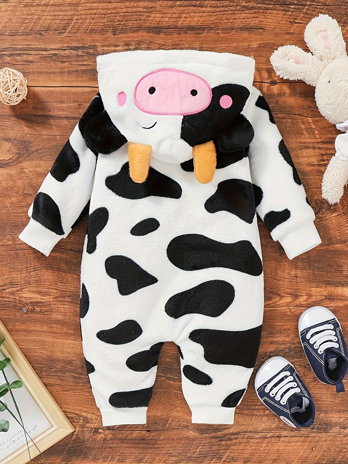 Romper per Bambini con Stampa di Mucca – Inclusa Cappello per Autunno e Inverno