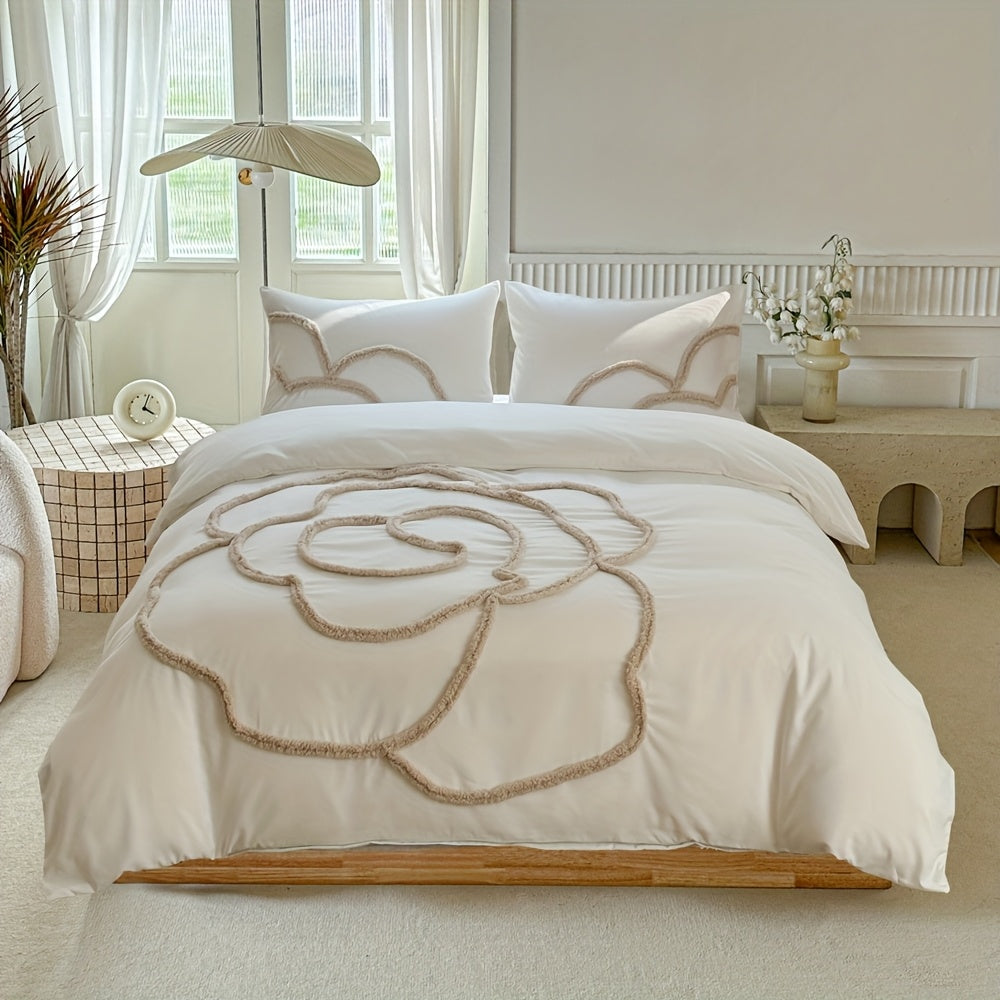 Set di Biancheria da Letto Trapuntata – Copriletto e Federe con Design a Grande Fiore