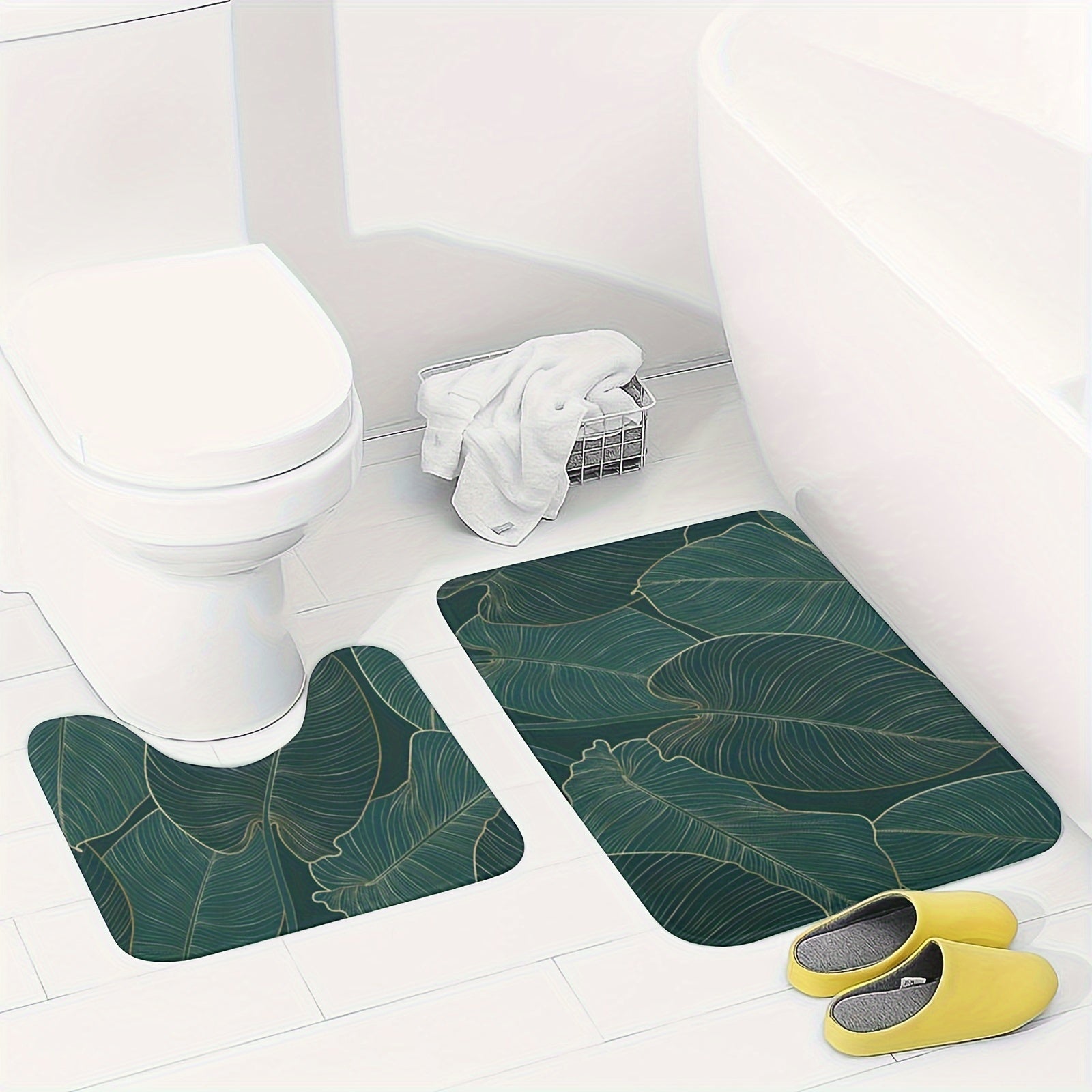 Set di Tappetini da Bagno con Foglie Tropicali – Assorbente e Confortevole per il Bagno