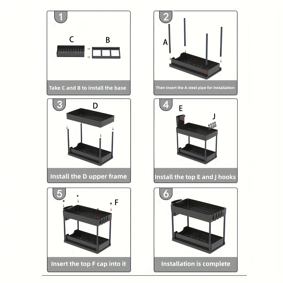Organizer a 2 livelli con ganci e tazza – Sistema di stoccaggio sottile e stabile per sotto il lavello o il piano di lavoro