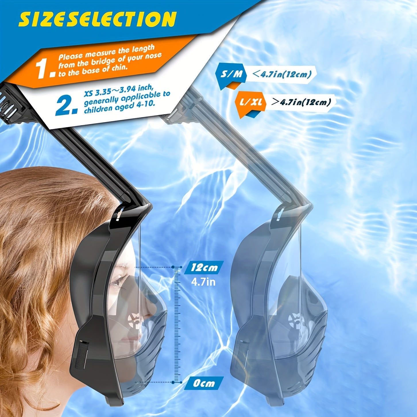 Maschera Snorkel per Viso Intero – Visione Panoramica a 180° e Montaggio per Fotocamera per un'Esperienza Subacquea Perfetta