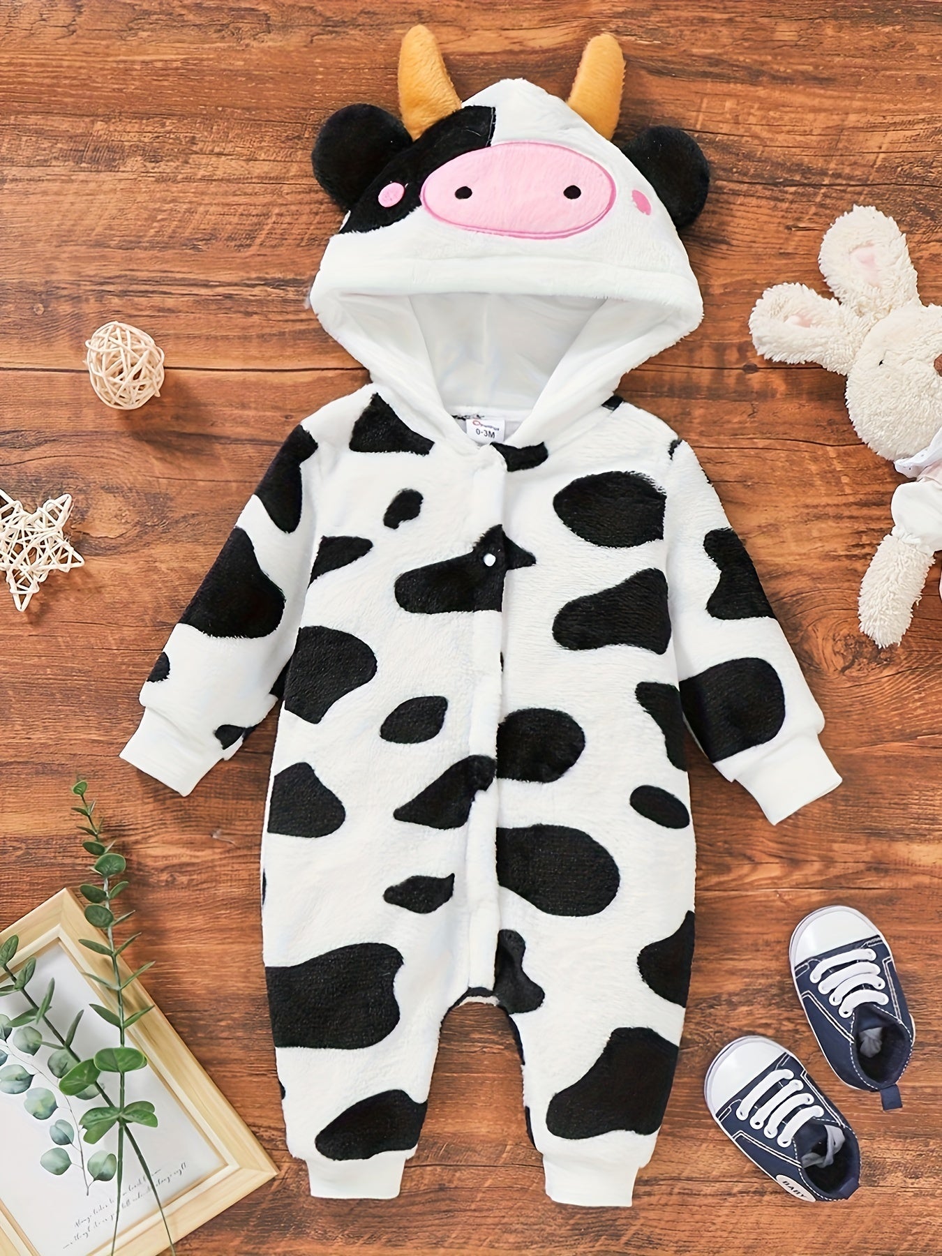 Romper per Bambini con Stampa di Mucca – Inclusa Cappello per Autunno e Inverno
