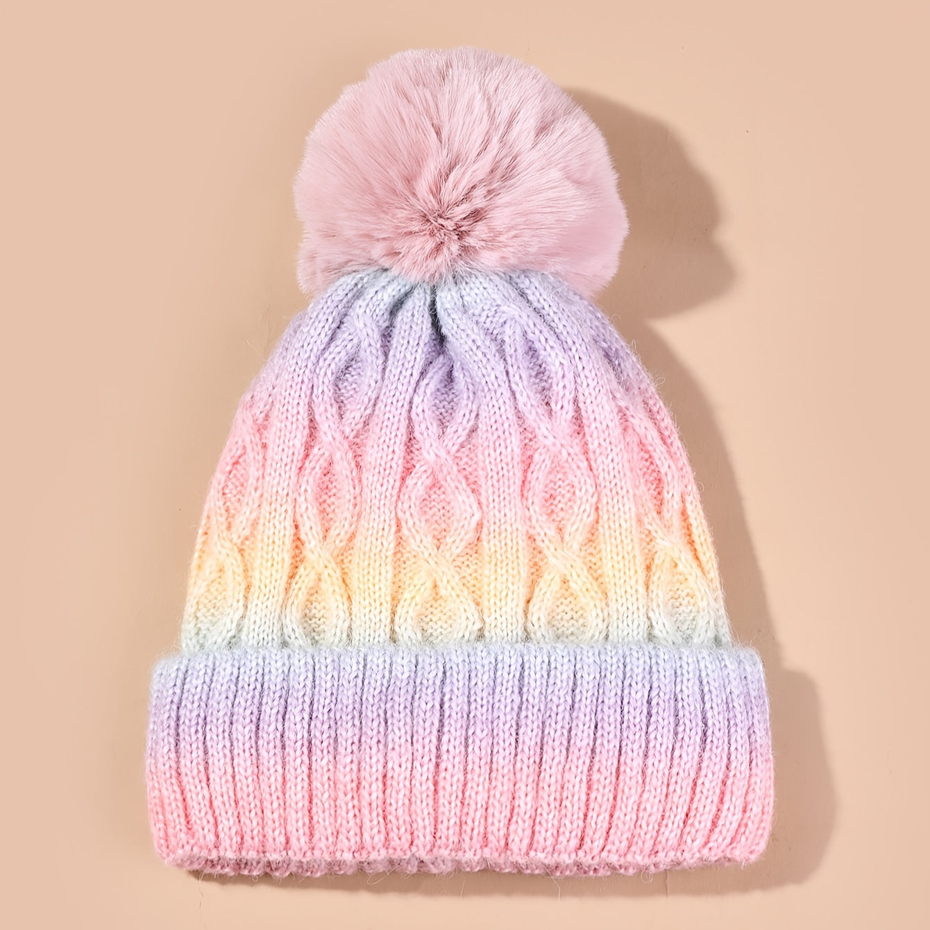Beanie Lana Arcobaleno per Ragazze - Cappello Tricot con Pompon e Materiale Spesso per l'Inverno