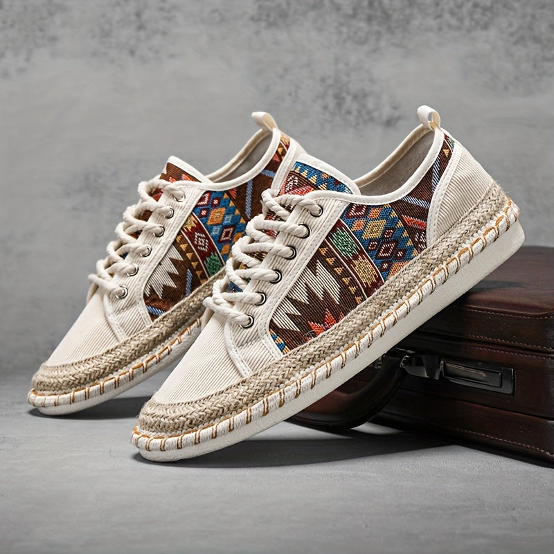 Sneakers Espadrille Boho per Uomini – Canvas Traspirante con Design Ricamato Colorato