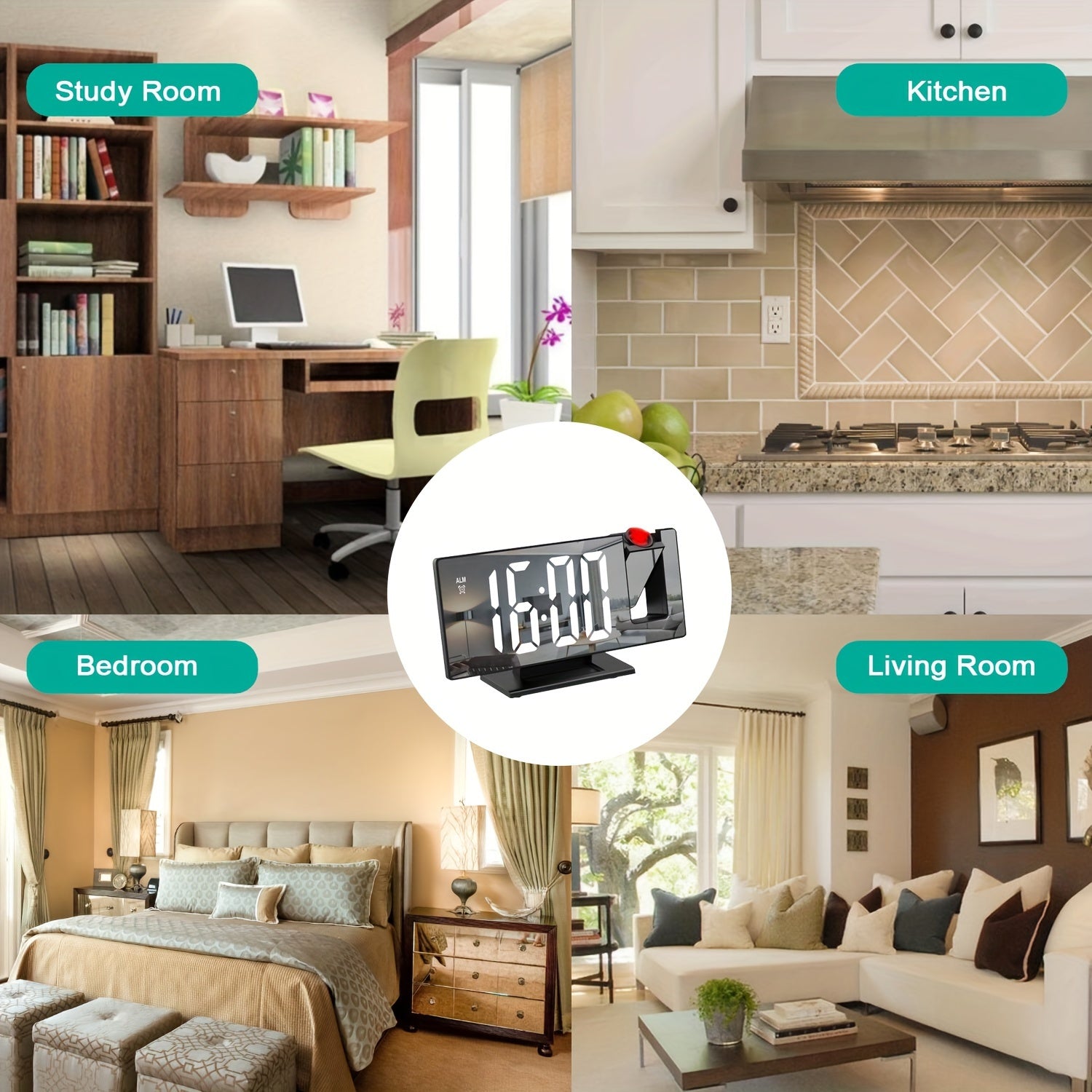 Orologio Proiettore LED con Proiezione Regolabile a 180° – Display Chiaro e Funzione Snooze per Camera da Letto o Ufficio