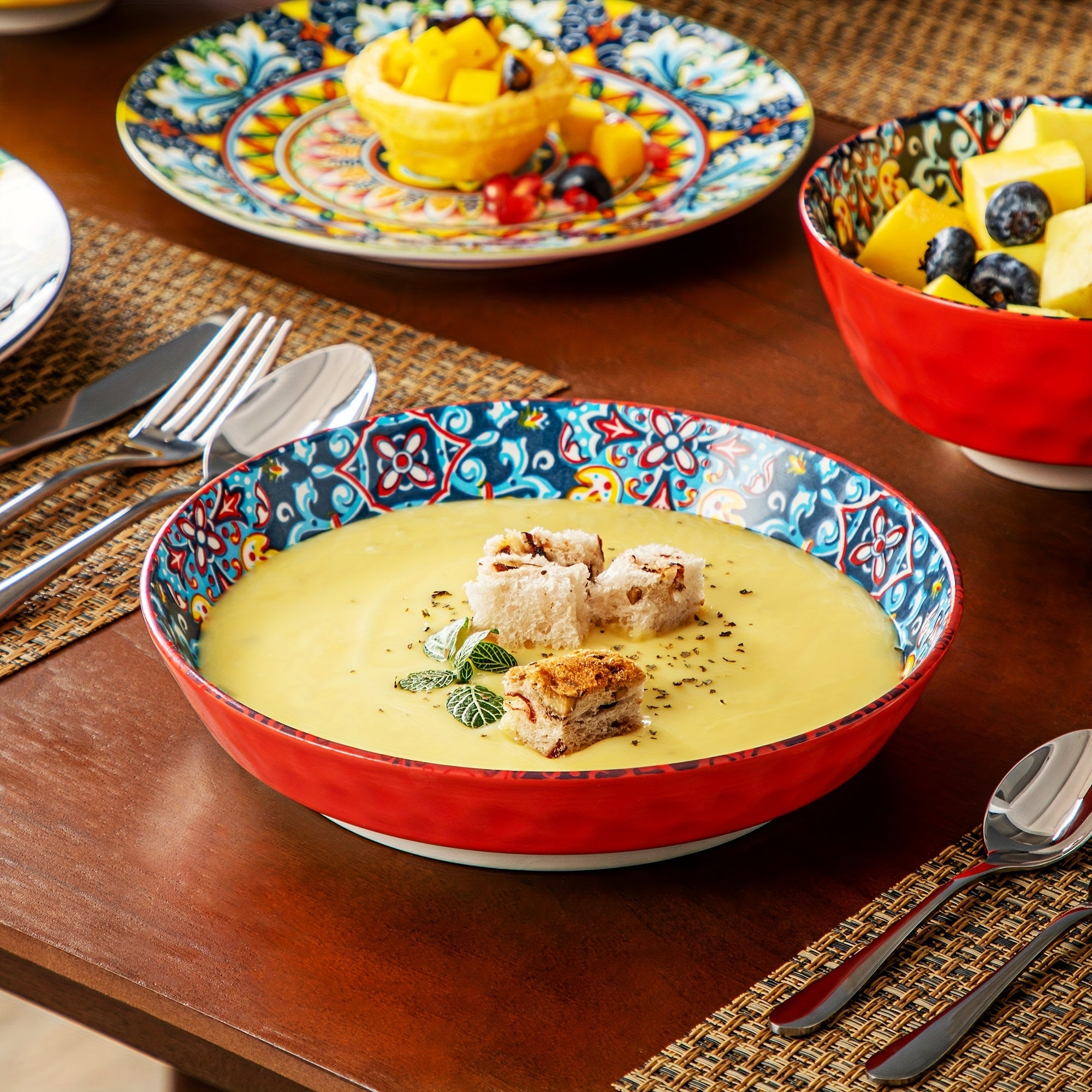 Set da Cena da 24 Pezzi – In Stoneware e Stile Bohemien