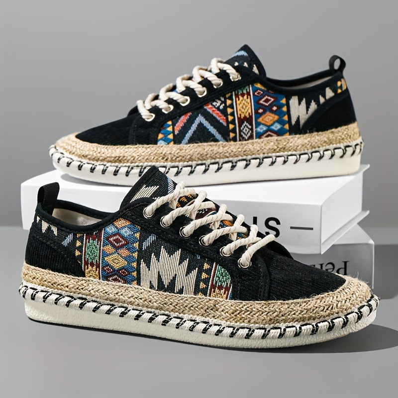 Sneakers Espadrille Boho per Uomini – Canvas Traspirante con Design Ricamato Colorato