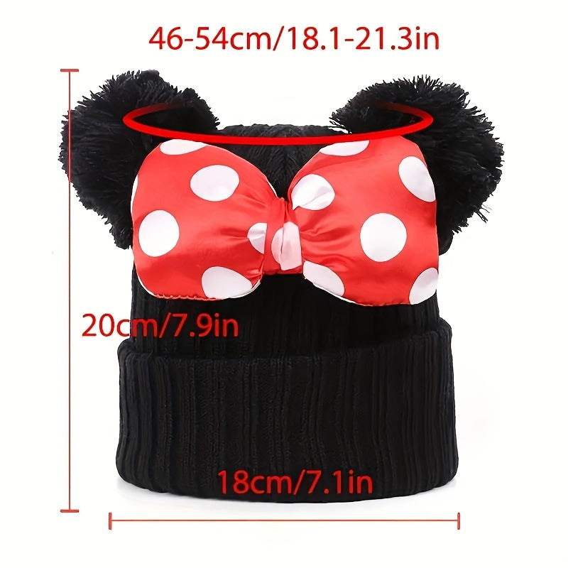 Sanne Cappello Minni per Bambini - Beanie lavorato a maglia con Fiocco e Pompon