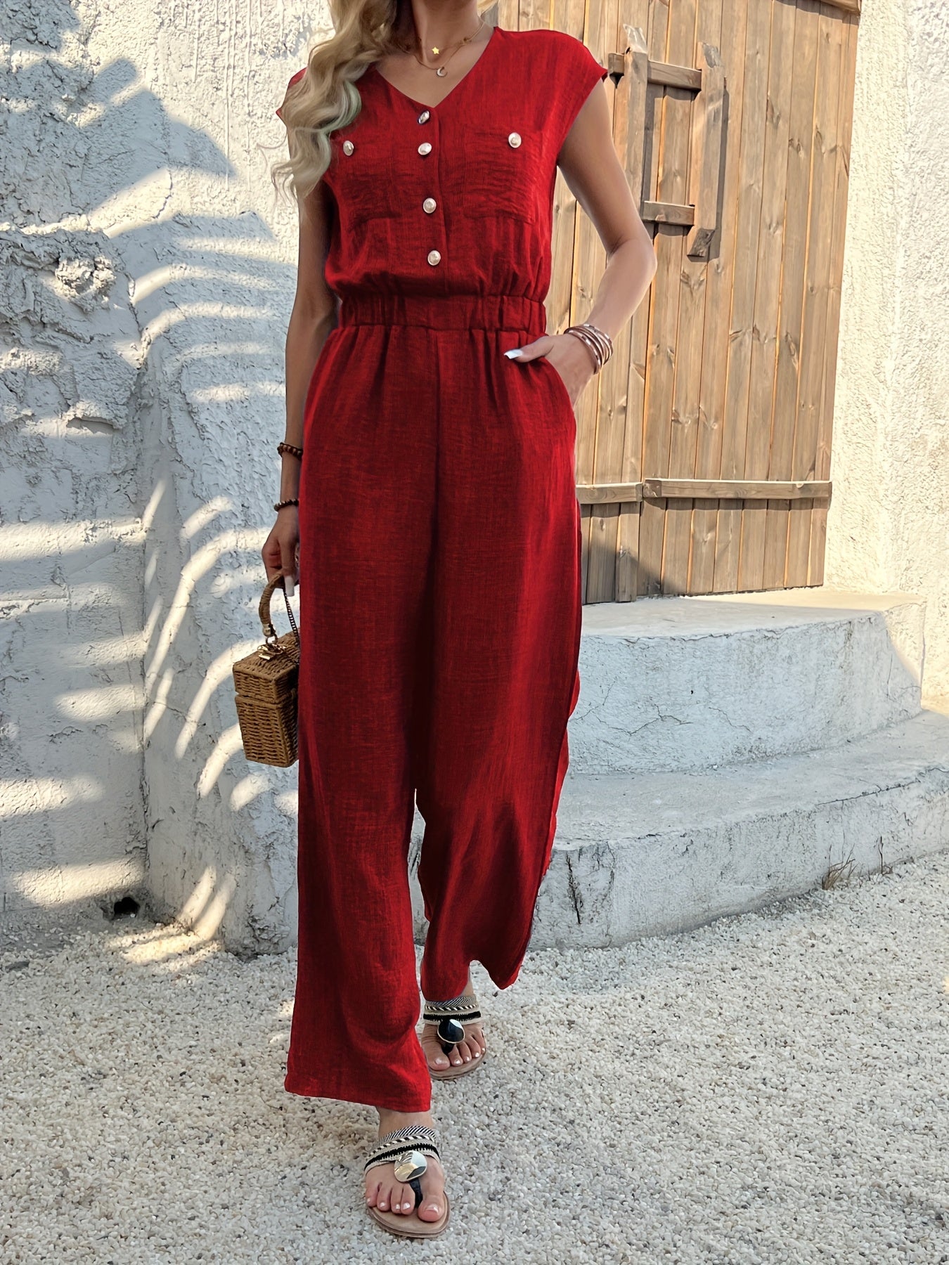 Elegante Jumpsuit con Scollatura a V per Donne – Vita Alta e Stile Casual