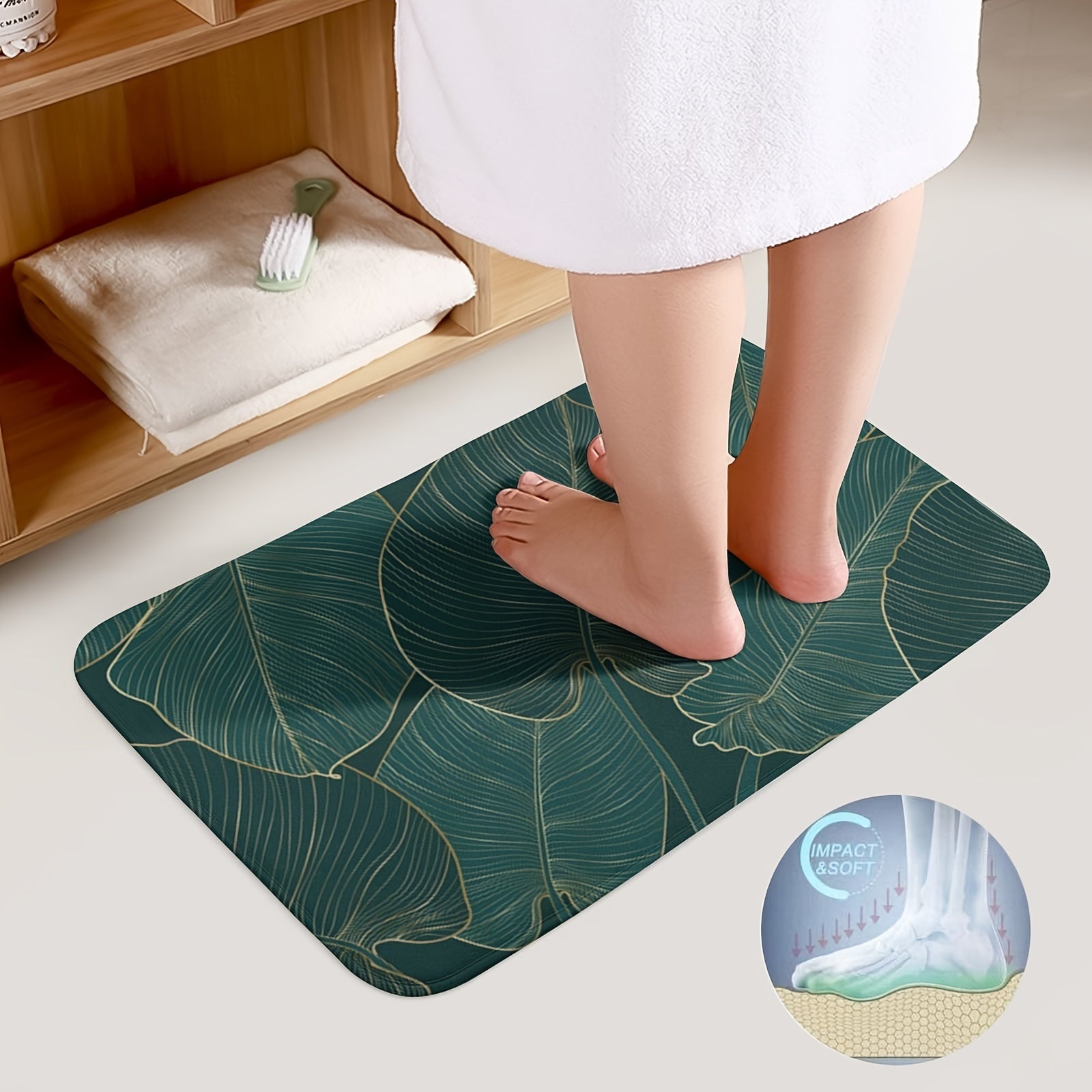 Set di Tappetini da Bagno con Foglie Tropicali – Assorbente e Confortevole per il Bagno