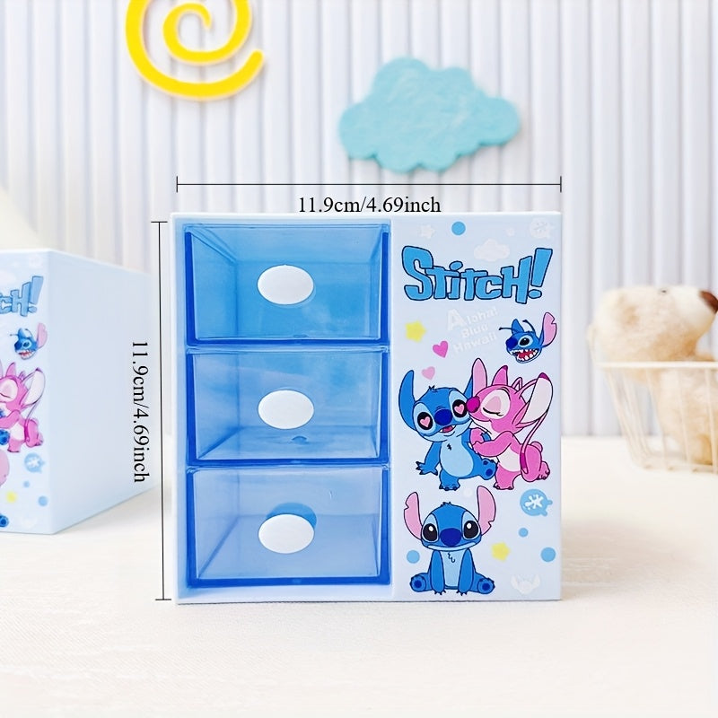 Disney Stitch Cartoon Scatola di Stoccaggio a 3 Scomparti – Organizer Multifunzionale per Scrivania, Gioielli e Giocattoli