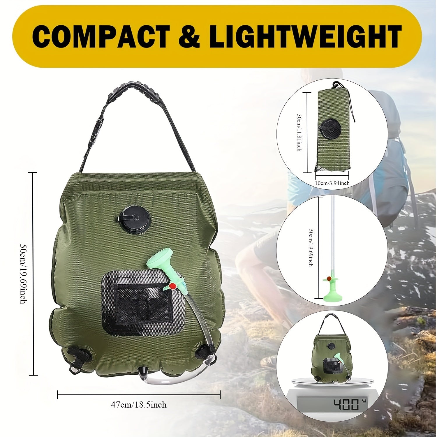 SunnyFlow Sacco doccia solare – Pratico, Impermeabile e Con Termometro