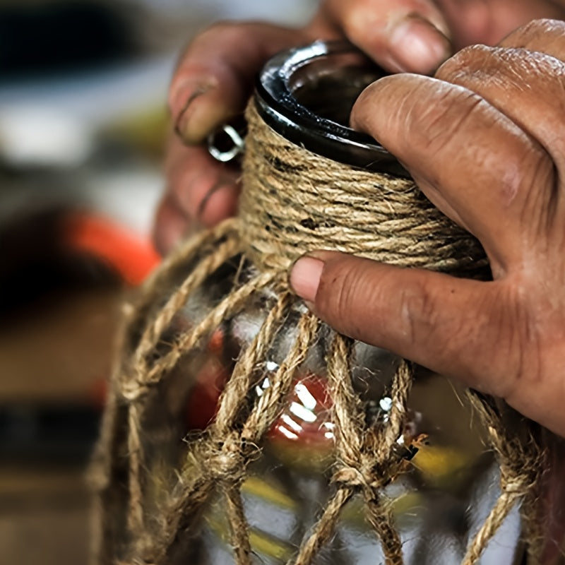 Vaso di Vetro Rustico con Cordino in Juta – Decorativo e Senza Tempo per il Tuo Interno