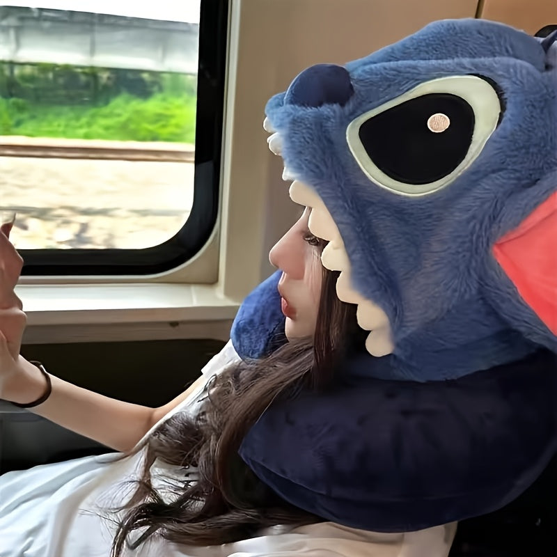 Cuscino da Viaggio Pluche Stitch con Cappuccio - Cuscino a Forma di U Con Orecchie
