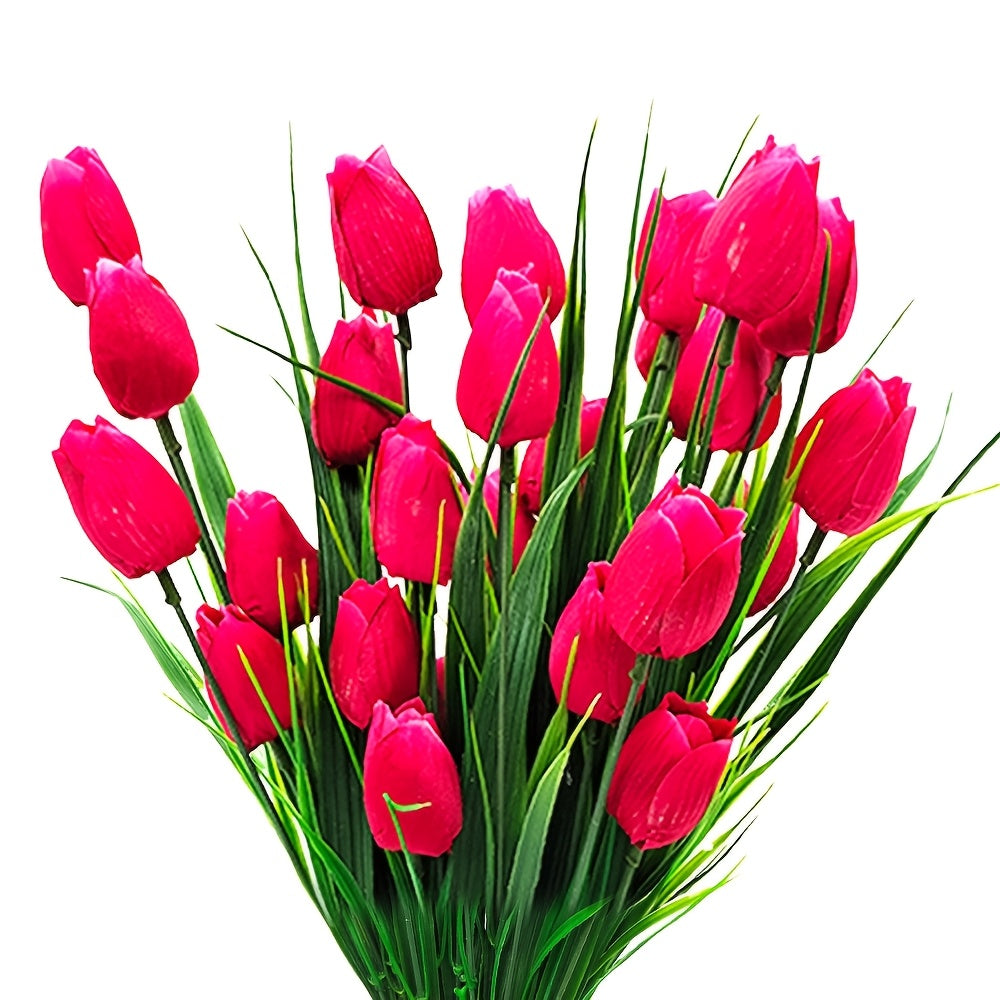 Set di 6 Mazzi di Tulipani Artificiali – Resistenti ai raggi UV e Realistici per Decorazioni da Giardino e Interni