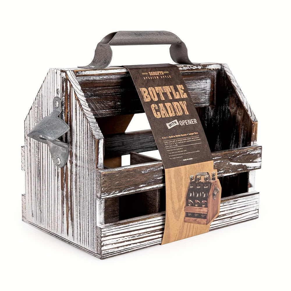 Caddy in Legno per Bottiglie con Apribottiglie - Perfetto Regalo per la Festa del Papà o Regalo Aziendale