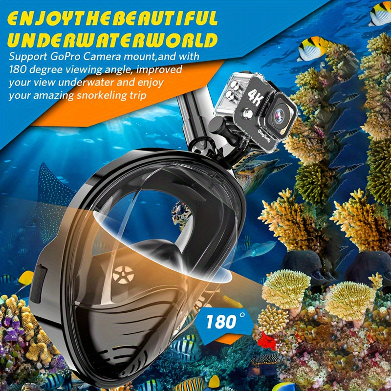 Maschera Snorkel per Viso Intero – Visione Panoramica a 180° e Montaggio per Fotocamera per un'Esperienza Subacquea Perfetta