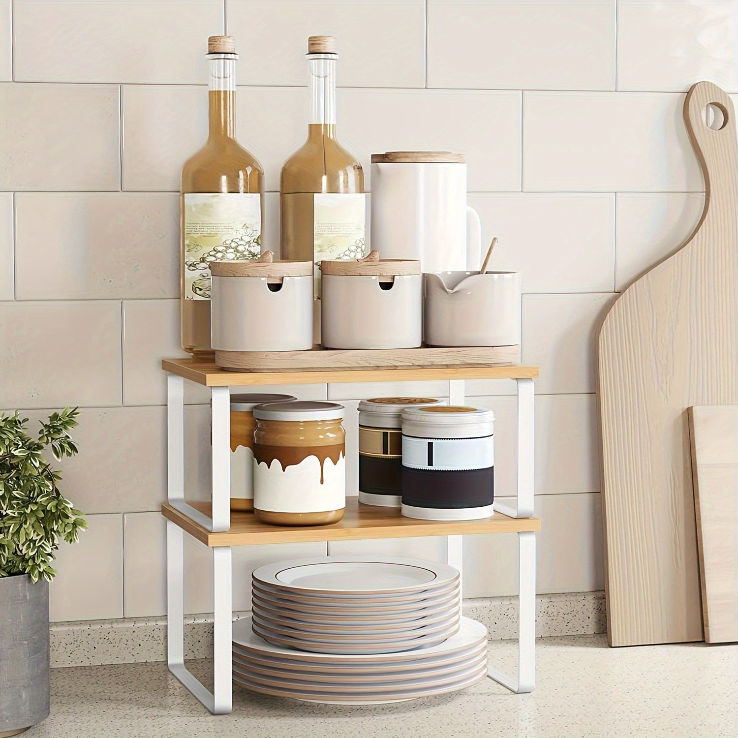 Set di 2 Mensole Regolabili in Bambù – Eleganti e Salvaspazio per Armadio o Piano di Lavoro