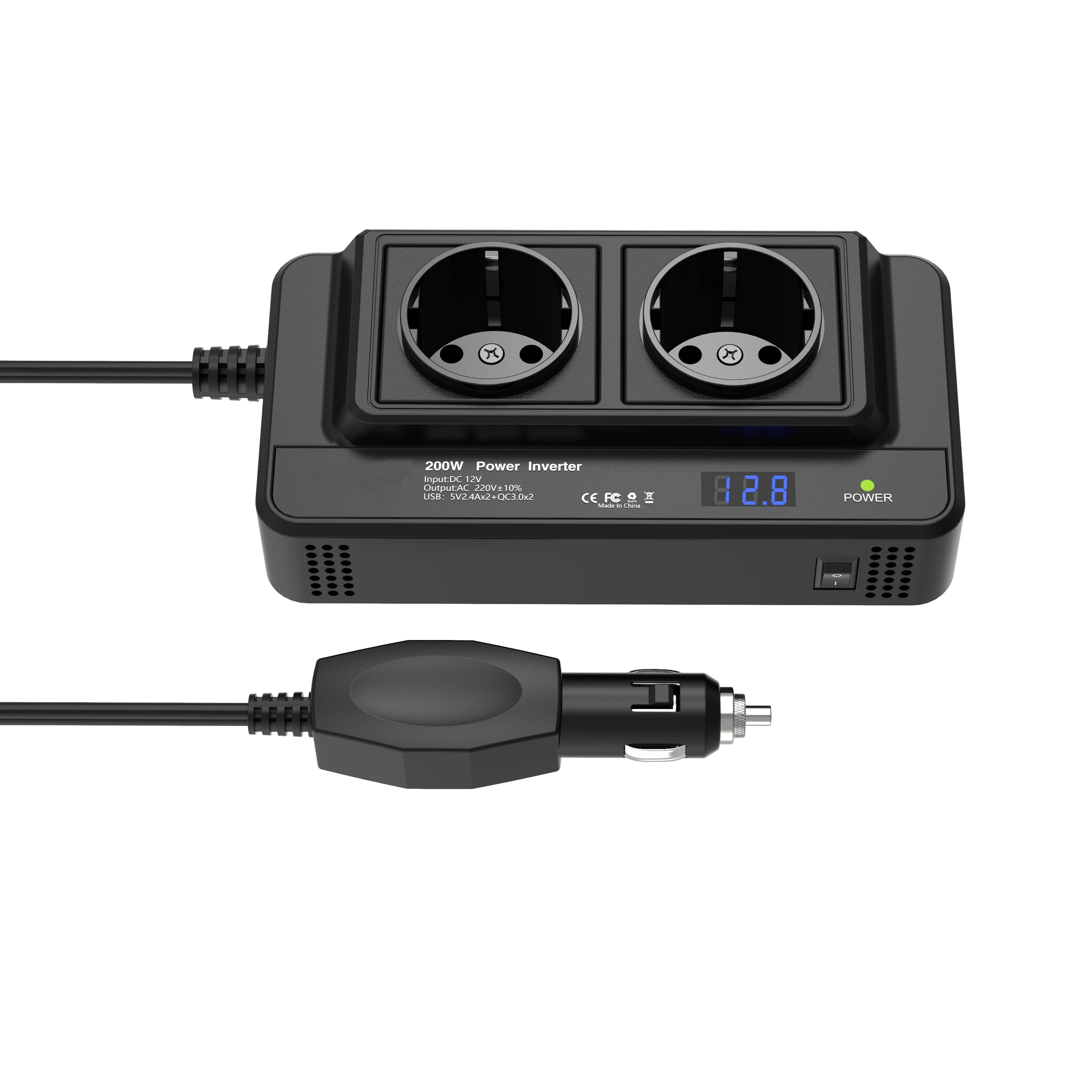 Inverter Auto Compatto 200W – Doppie Prese & Quad USB