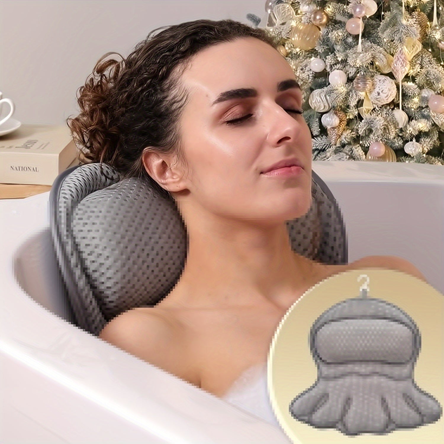 LuxieSpa 4D Luxe Cuscino da Bagno - Cuscino Traspirante con Supporto per Collo e Schiena per un Bagno Rilassante