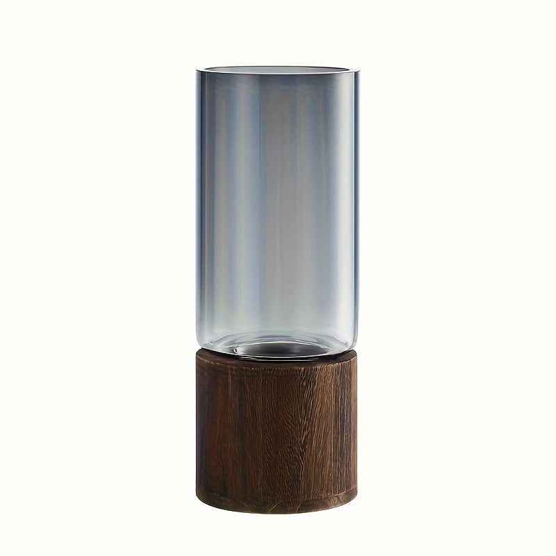 Vaso di Vetro di Lusso con Base in Legno - Elegante e Moderno
