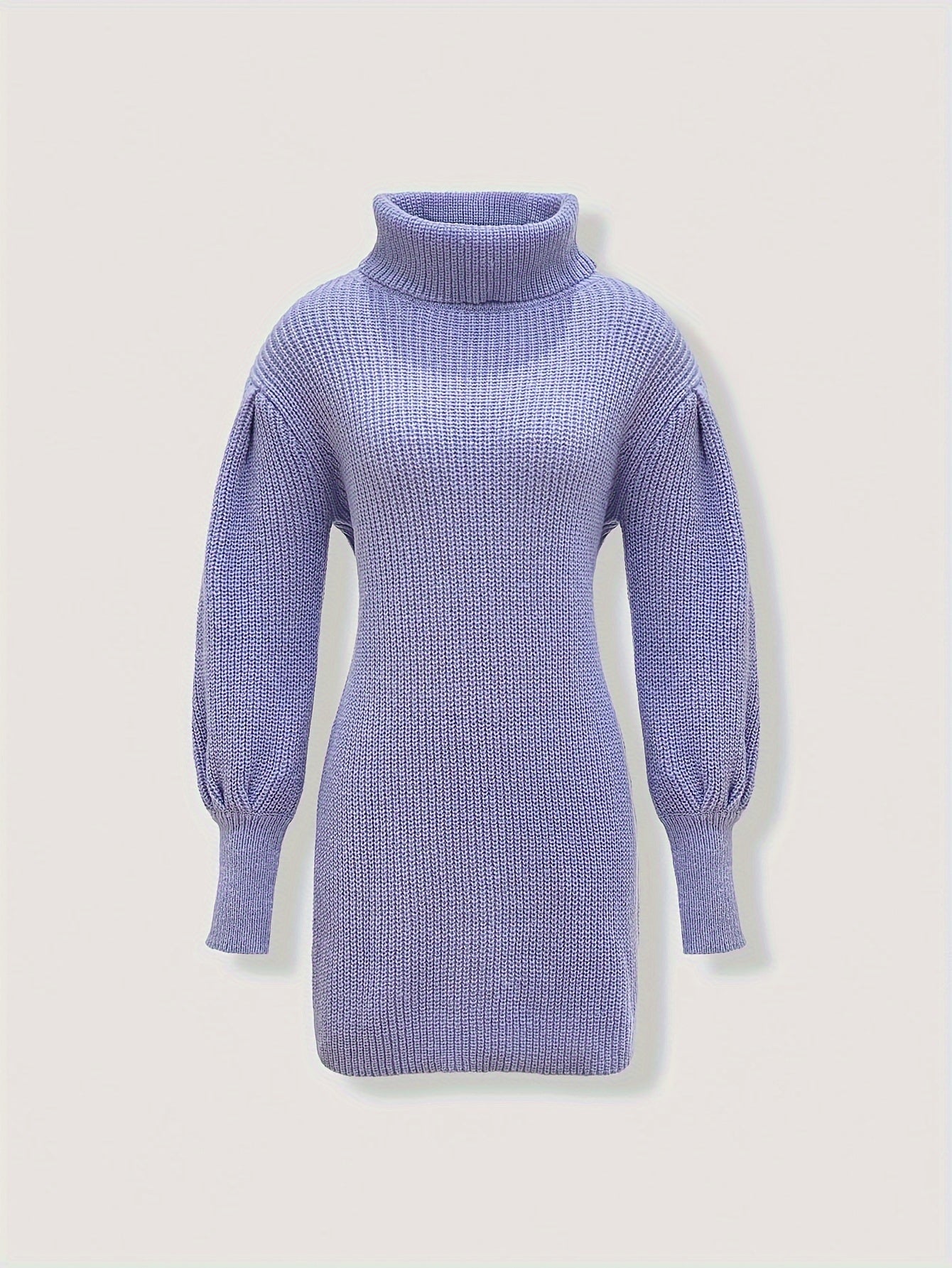 Elegante Abito-Tronchetto con Collo Alto – Struttura a Costine e Maniche a Lanterna per un Look Stile