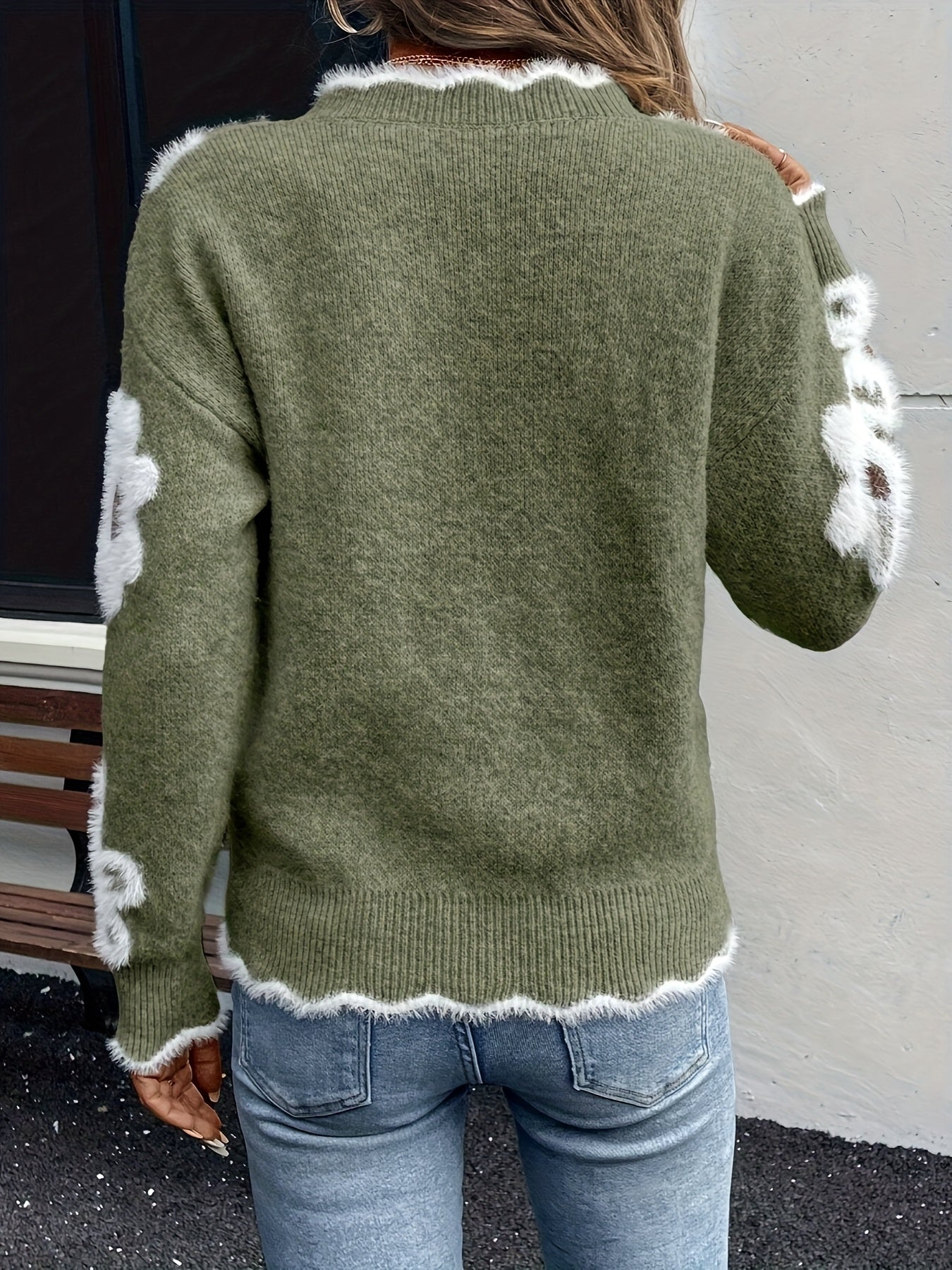 Elegante Maglione a Fiori con Scollatura a V – Perfetto per Primavera e Autunno