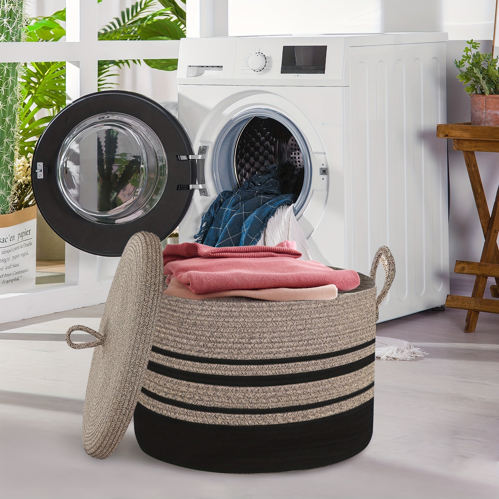 Cesto di Stoccaggio Intrecciato Classico con Coperchio - Soluzione Elegante per i Tuoi Oggetti