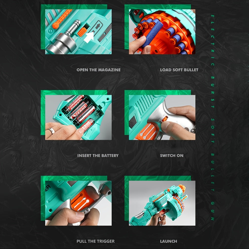 Blaster di Schiuma Automatico – Pistola Turchese con 40 Palline di Schiuma per Divertimento di Gioco