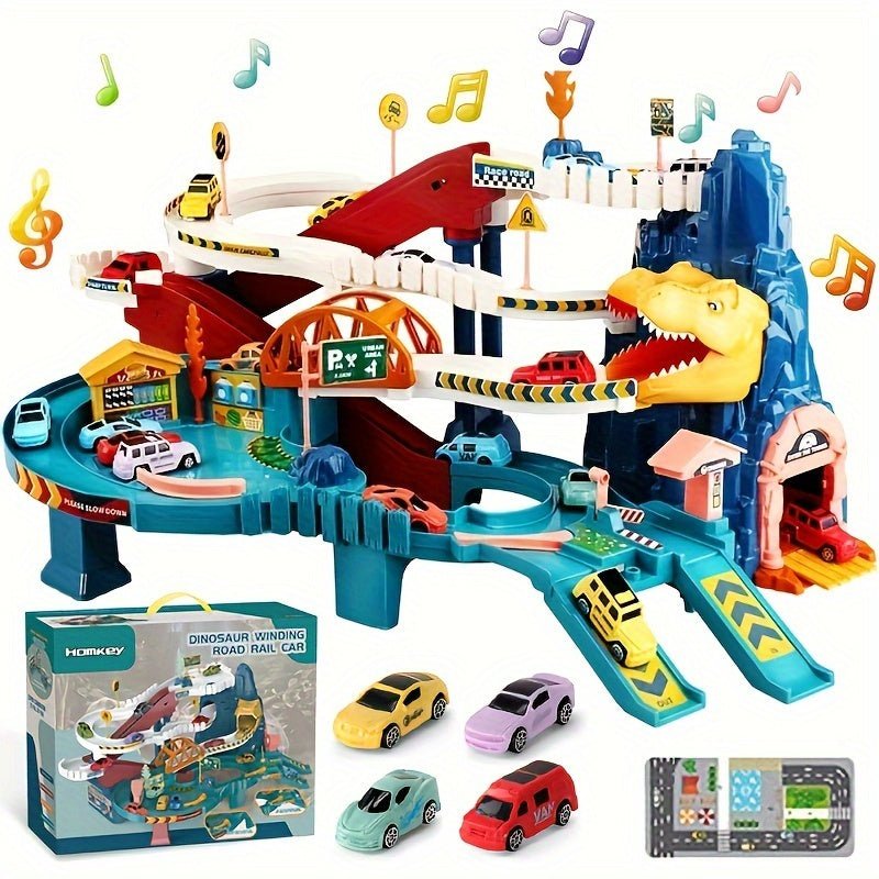 Set di Gioco Avventure DinoRace - Pista da Corsa Emozionante con Dinosauri e Veicoli per Bambini