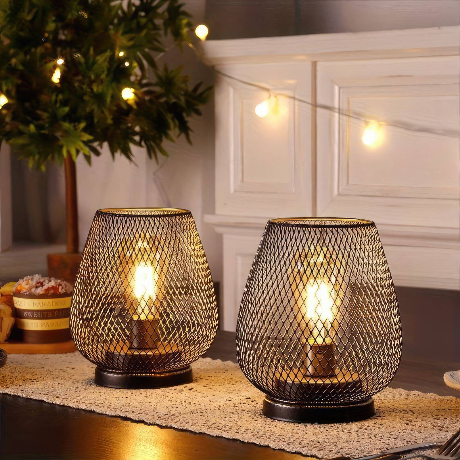 Set di Lampade da Tavolo RusticMesh – Stile Industriale e Illuminazione Atmosferica